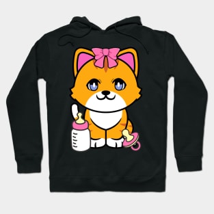 cute baby orange cat wears a pink ribbon Hoodie